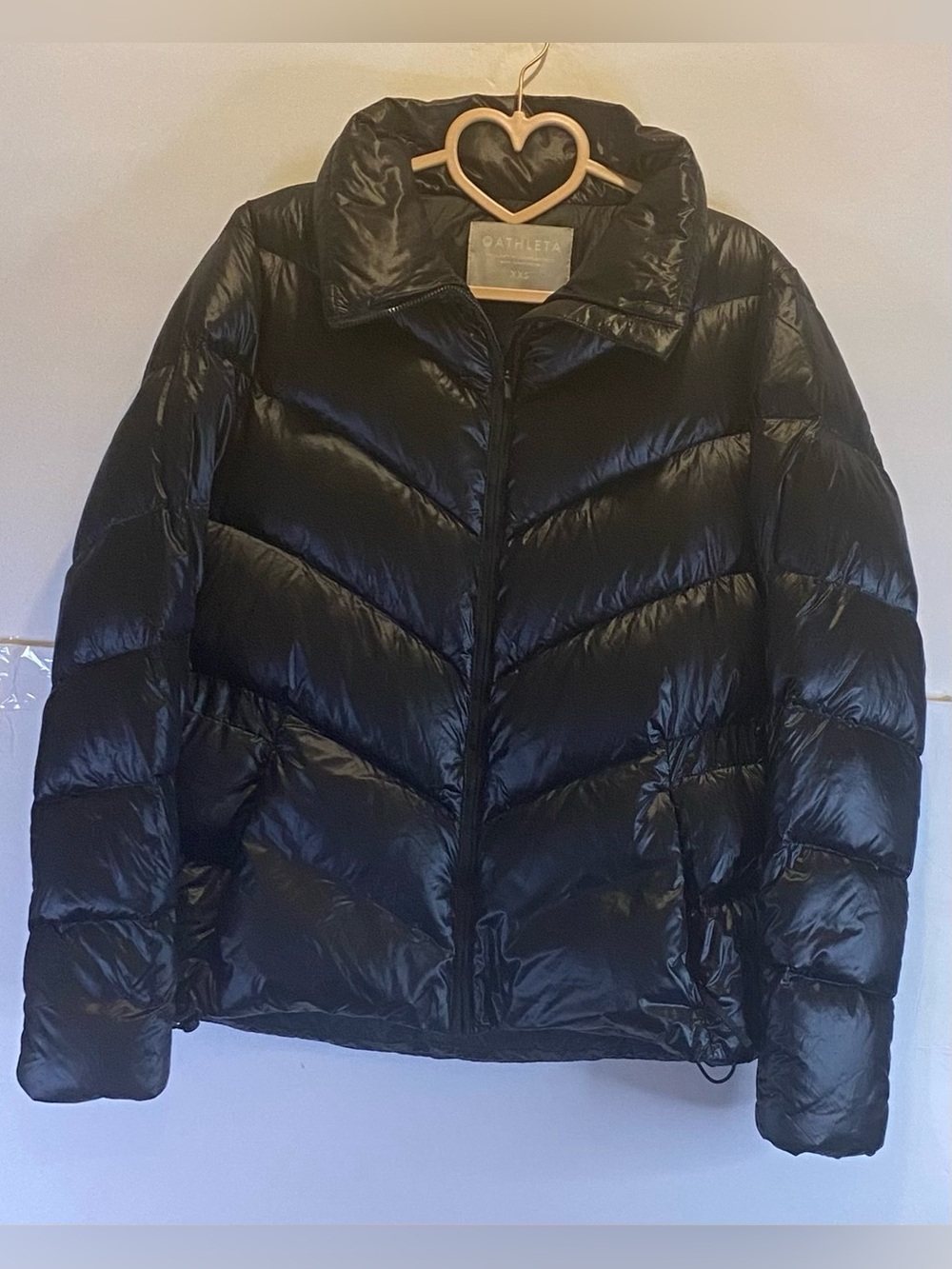 Athleta Lofty Down Puffer Jacket Black Chevron Quilted Sz XXS